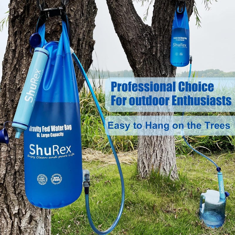 ShuRex Gravity Fed Water Filtration System with Adjustable Tree Strap, 1.5 Gal Large Gravity Bag with Filter Straw, Water Purifier Survival for Travel, Backpacking, and Emergency Preparedness (6L) - Image 4